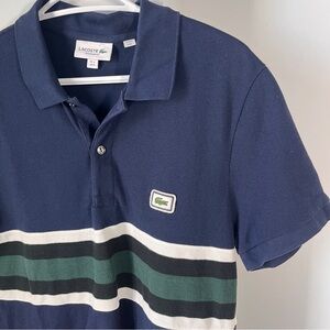 Lacoste Navy Striped Polo Shirt White/Dark Green Short Sleeve Sz M Made in Peru